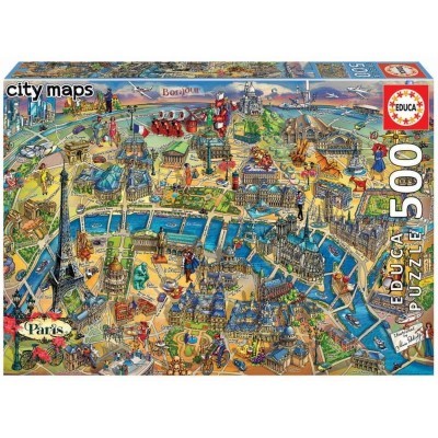 Caixa de puzzle EDUCA 500 peças com mapa ilustrado de Paris