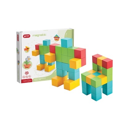 Cubos magnéticos coloridos e caixa do conjunto com 64 peças