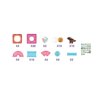 Peças de brinquedo de construção coloridas organizadas em linhas sobre fundo branco