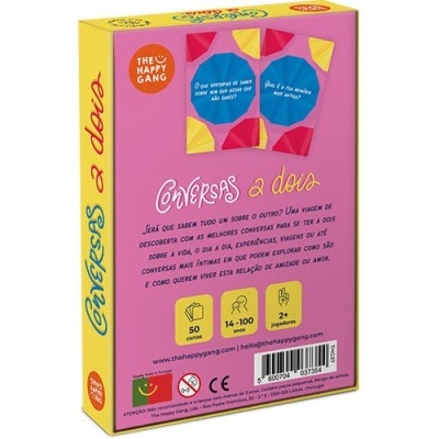 Caixa do jogo Conversas a Dois da THE HAPPY GANG, rosa e amarela