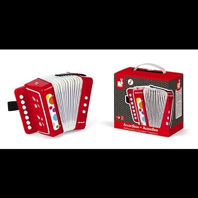 Acordeão infantil vermelho com embalagem vermelha