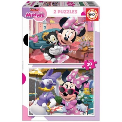 2 puzzles da Disney Minnie com 20 peças cada em embalagem com imagens da Minnie em cores rosa e roxo