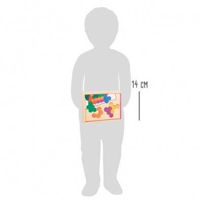 Tabuleiro de madeira com peças coloridas encaixáveis de 14 cm