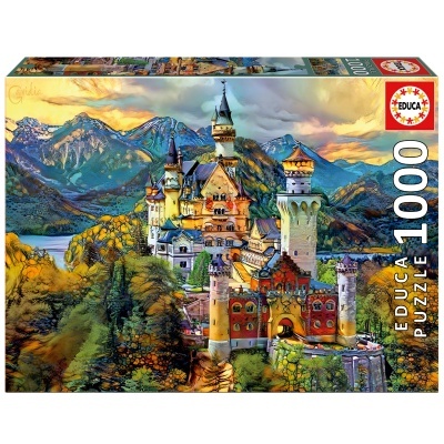 Embalagem de puzzle colorido do Castelo de Neuschwanstein com 1000 peças Educa