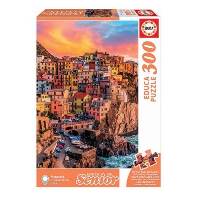 Caixa de puzzle EDUCA Senior 300 peças com imagem de casas coloridas em Manarola, Itália