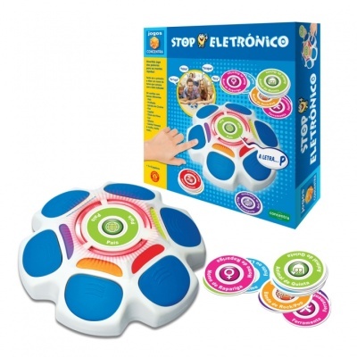 Jogo Stop Eletrónico com base eletrónica e discos coloridos em fundo branco