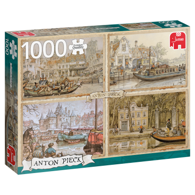 Caixa de puzzle 1000 peças Anton Pieck com ilustrações de cenas antigas em tons pastel