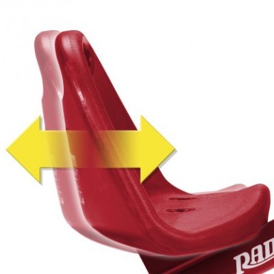 Assento vermelho com ajuste de largura e seta amarela dupla