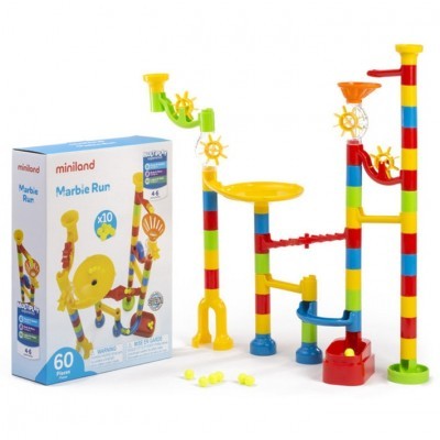 Jogo construção Marble Run colorido com 60 peças e embalagem