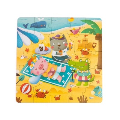 Quebra-cabeças infantil com animais na praia coloridos