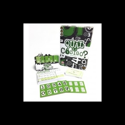 Jogo de tabuleiro Qual o Código com cartas e peças numeradas