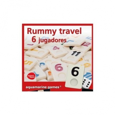 Jogo Rummy travel para 6 jogadores com peças numeradas brancas e caixa vermelha