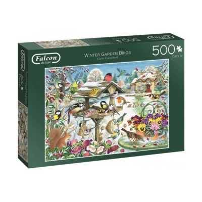 Caixa de quebra-cabeças Falcon de Luxe com imagem de pássaros no jardim de Inverno e texto Winter Garden Birds 500 pieces