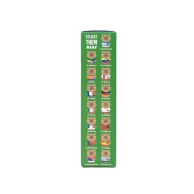 Embalagem verde com ilustrações de ursos e texto COLLECT THEM ALL!