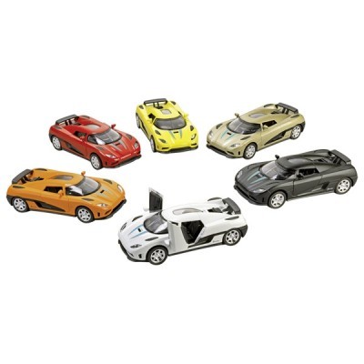 Seis carros desportivos em miniatura coloridos com detalhes realistas