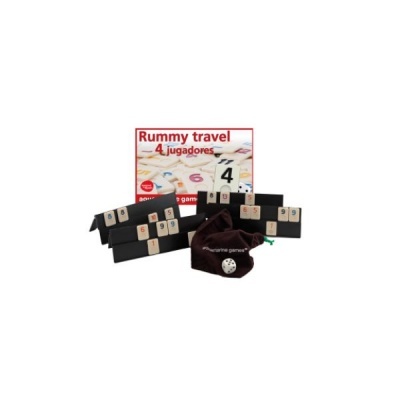Jogo de tabuleiro Rummy Travel com 4 suportes e peças numeradas em bege