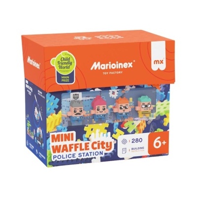 Conjunto de construção Marioinex Mini Waffle City Police Station com 280 peças e quatro personagens