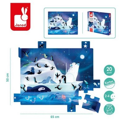Puzzle infantil de ursos polares e pinguins num icebergue