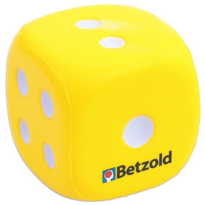 Dado macio amarelo com pontos brancos e texto Betzold