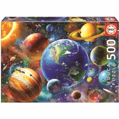 Caixa de puzzle EDUCA 500 peças com imagem de planetas do sistema solar