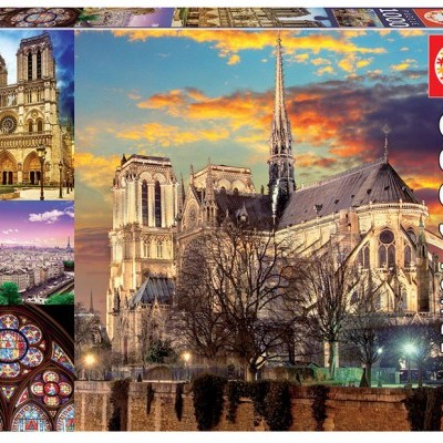 Caixa de puzzle EDUCA 1000 peças com imagem da Catedral de Notre Dame ao pôr do sol