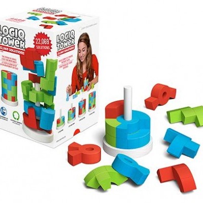 Jogo de lógica Logic Tower com peças coloridas e caixa