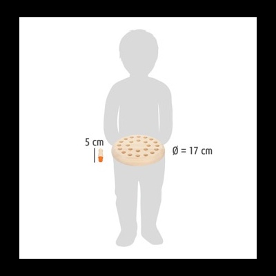 Base redonda de madeira clara com buracos, 17 cm diâmetro e 5 cm altura