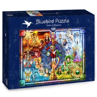 Quebra-cabeças Bluebird Puzzle Tarot of Dreams 1500 peças em caixa azul com imagens coloridas e texto branco