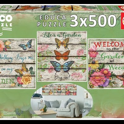 Caixa de puzzle Educa Deco com imagens florais e borboletas