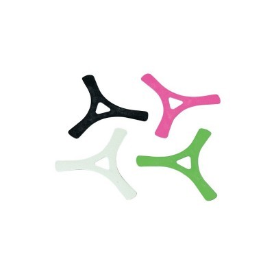 Peças plásticas em forma de Y de cores variadas sobre fundo branco