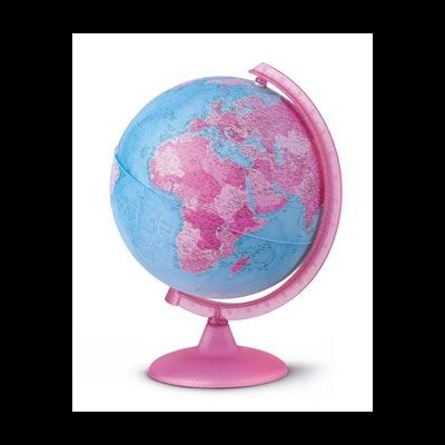Globo terrestre azul e rosa com base rosa