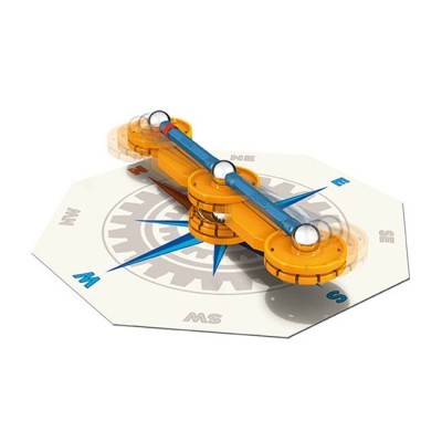 Bússola octogonal branca com estrutura amarela translúcida e barra azul com esfera branca