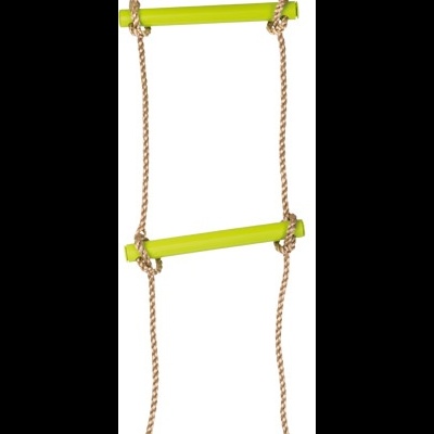 Escada de corda com degraus amarelos e corda bege