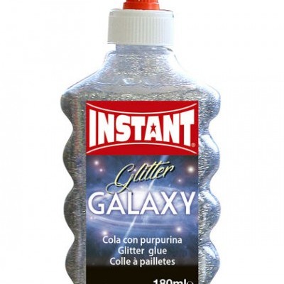 Cola com purpurina Instant Glitter Galaxy em garrafa plástica transparente com tampa laranja