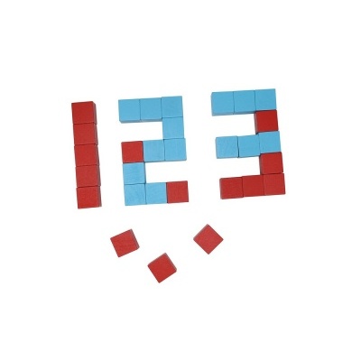 Cubos vermelhos e azuis formando os números 1, 2 e 3