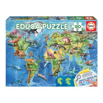 Caixa de puzzle EDUCA com mapa-múndi e animais, 150 peças