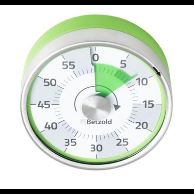 temporizador de cozinha redondo verde e branco com números a preto