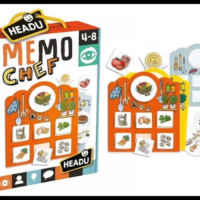 Jogo de memória Memo Chef com ilustrações de alimentos e utensílios de cozinha