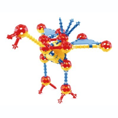 Brinquedo de construção de plástico colorido formando estrutura robótica