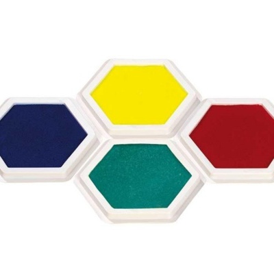 Almofadas de tinta coloridas em estojo branco