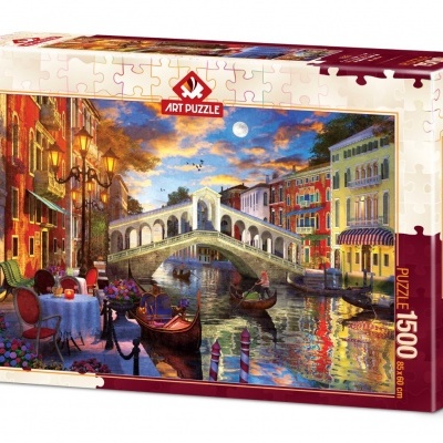 Caixa de puzzle ART PUZZLE com 1500 peças, imagem de canal de Veneza ao pôr do sol