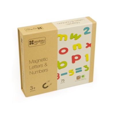 Caixa de letras e números magnéticos para crianças 3+, embalagem de cartão castanho clara