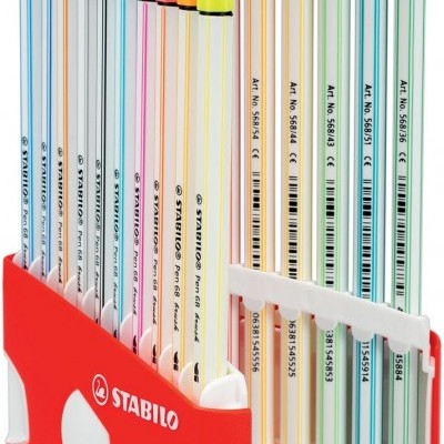 Conjunto de canetas coloridas STABILO Pen 68 em suporte plástico vermelho e branco