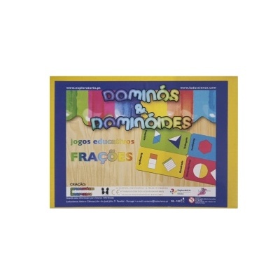 Caixa de jogo educativo de dominós e dominóides para frações com cores vivas