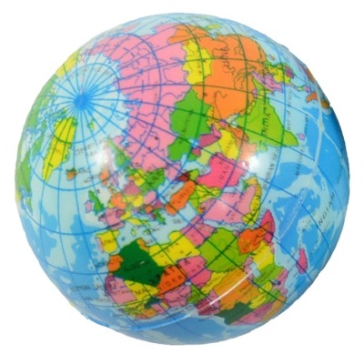 Globo terrestre insuflável colorido em plástico