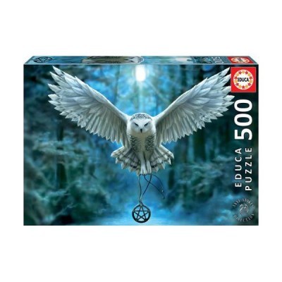 Caixa de puzzle com uma coruja branca voando