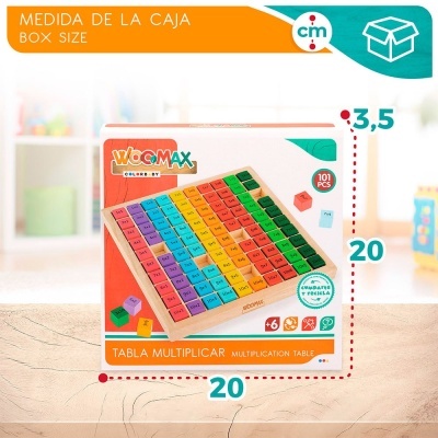 Embalagem de tabela de multiplicar colorida Woomax em caixa de madeira