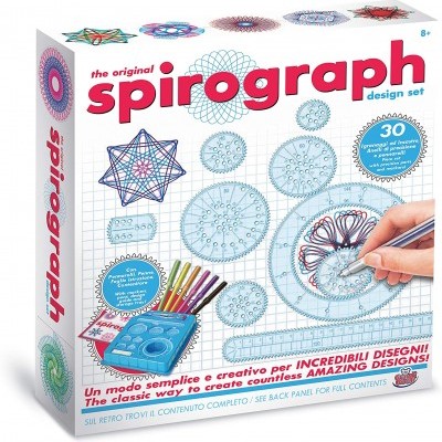 Conjunto Spirograph original para design com 30 peças coloridas e embalagem branca.