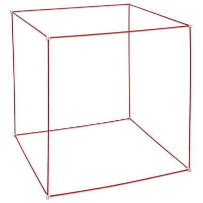 Estrutura cúbica vermelha com cantos brancos em fundo branco