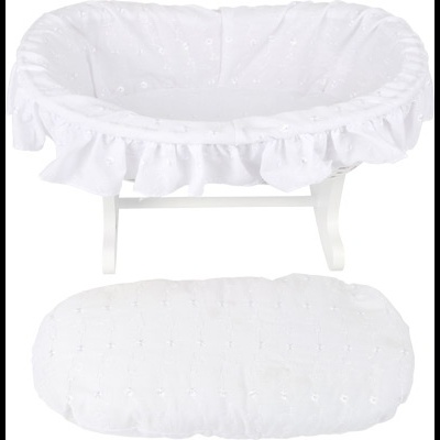 Berço branco de bebé com babados e colchão removível